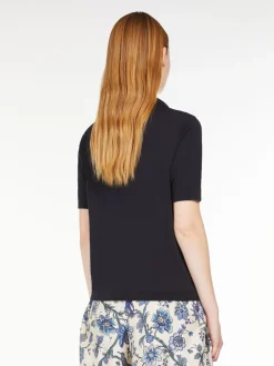 Silk and cotton yarn polo sweater