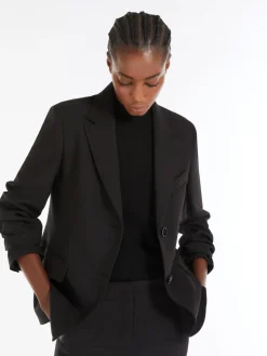 Single-breasted blazer in stretch wool-blend canvas