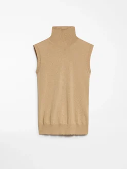 Sleeveless mock polo-neck sweater