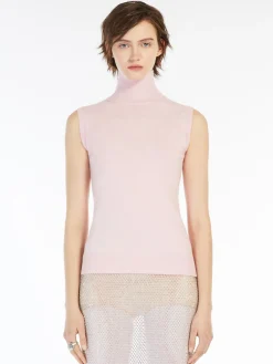 Sleeveless mock polo-neck sweater