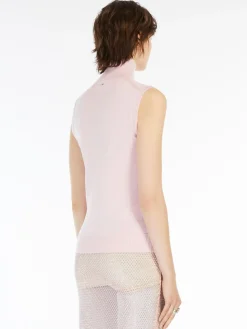 Sleeveless mock polo-neck sweater