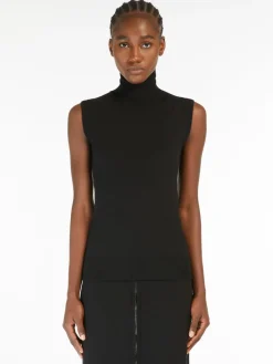 Sleeveless mock polo-neck sweater