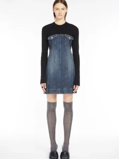 Slim-fit denim and knit fabric dress