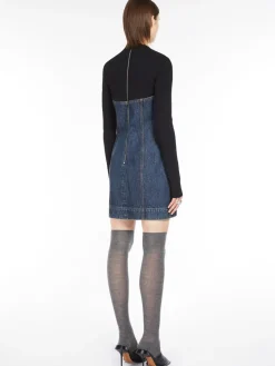 Slim-fit denim and knit fabric dress