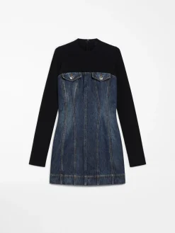 Slim-fit denim and knit fabric dress
