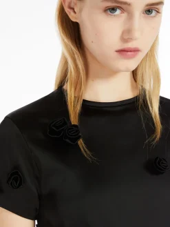 Slim-fit top with embroidered rose detail