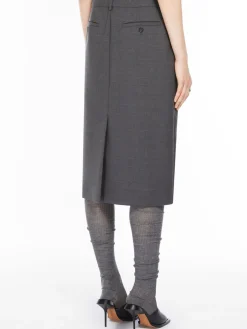 Stretch wool midi skirt