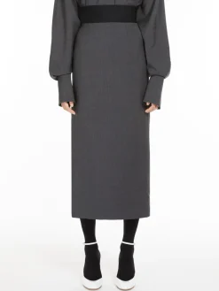 Stretch wool midi skirt