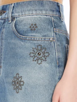 Studded denim mini skirt