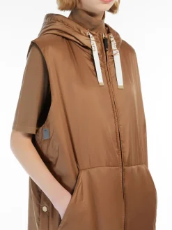 Water-repellent canvas midi gilet