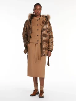Water-repellent fabric midi down jacket