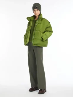 Water-repellent taffeta cropped bomber jacket