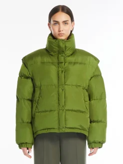 Water-repellent taffeta cropped bomber jacket