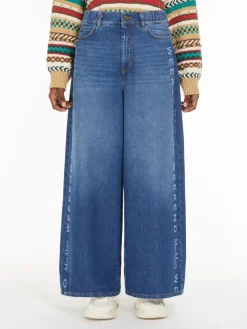 Wide denim jeans with logo