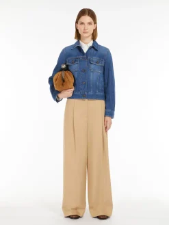 Wide-fit cotton gabardine trousers