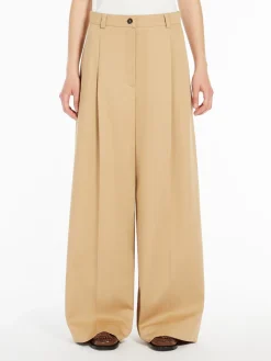 Wide-fit cotton gabardine trousers