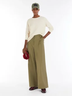 Wide-fit cotton gabardine trousers