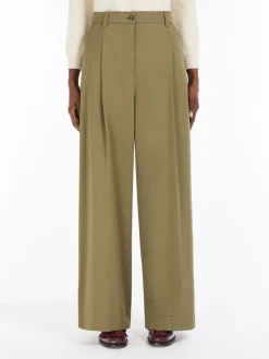 Wide-fit cotton gabardine trousers