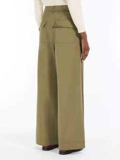 Wide-fit cotton gabardine trousers