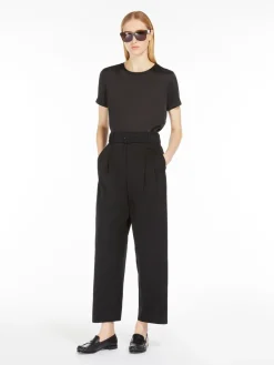 Wide-fit gabardine trousers