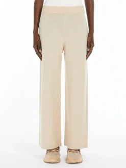 Wide-fit knit fabric trousers