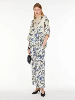 Wide-fit silk twill trousers