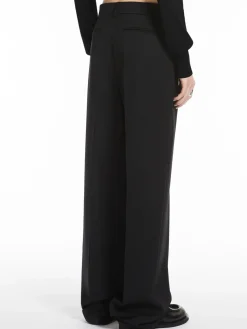 Wide-fit stretch wool trousers