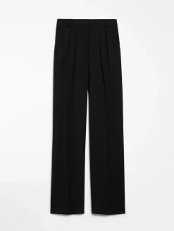 Wide-fit stretch wool trousers