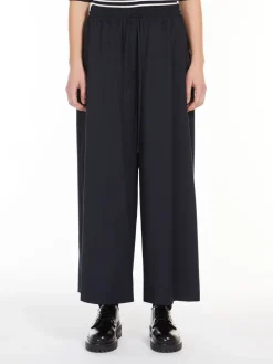 Wide-fit stretch wool trousers