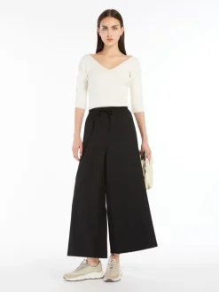 Wide-fit stretch wool trousers