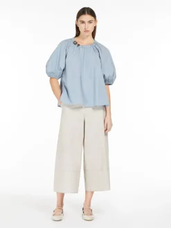 Wide-leg poplin trousers