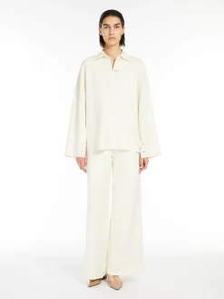 Wide-leg viscose knit trousers