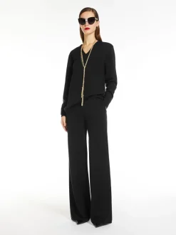 Wide-leg wool yarn trousers