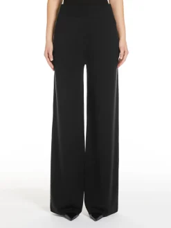 Wide-leg wool yarn trousers