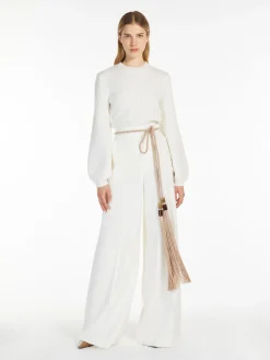 Wool and cashmere decorative-stitch knit jumper