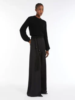 Wool and cashmere decorative-stitch knit jumper