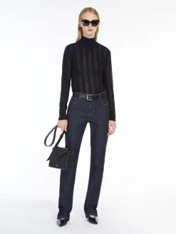 Wool and silk yarn turtleneck jumper