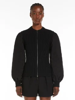 Wool cardigan with silk sleeves