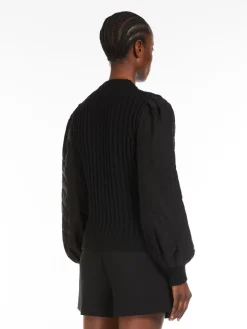 Wool cardigan with silk sleeves