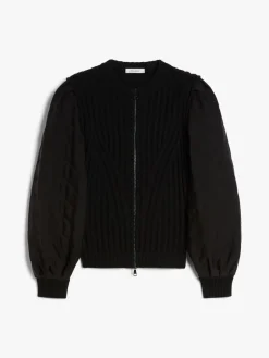 Wool cardigan with silk sleeves