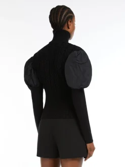 Wool jumper with taffeta sleeves