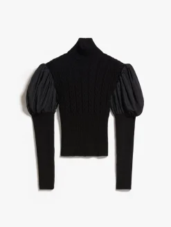 Wool jumper with taffeta sleeves