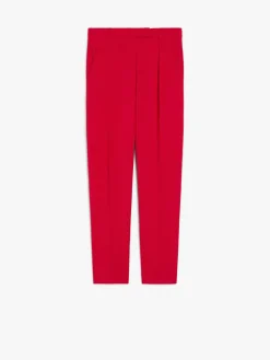 Wool satin carrot-leg trousers.