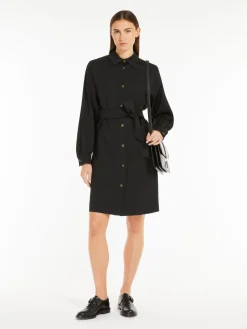 Wool satin shirt dress