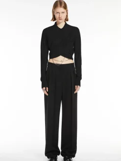 Wool sweater with crossover drape detail