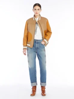 Wool, velvet and leather bomber jacket