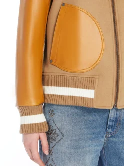 Wool, velvet and leather bomber jacket