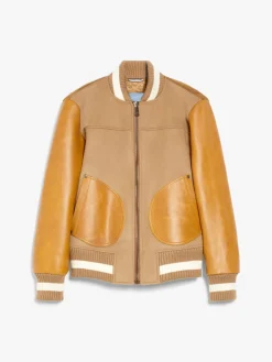 Wool, velvet and leather bomber jacket