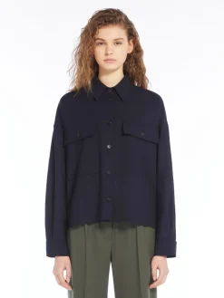 Wool-blend gabardine cropped jacket