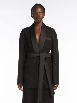 Wool-blend jacket with micro-sequins
